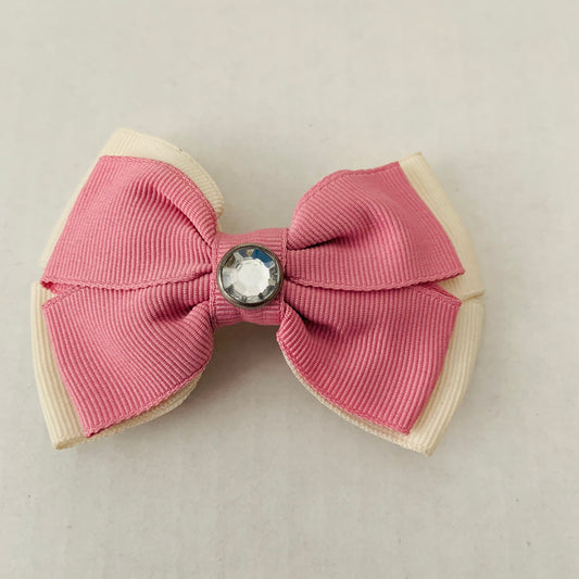 Pink and Cream Bow with a Jeweled Center